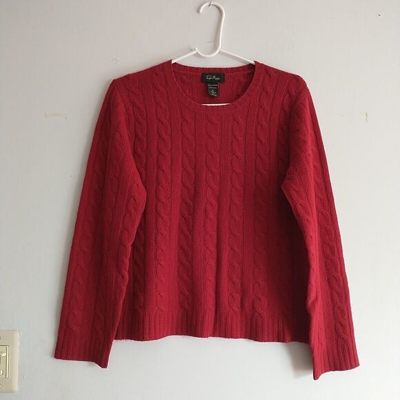 Taylor Marcs Sweater Pullover Jumper Women L/M* Red 100%Cashmere Cable Knit - Picture 1 of 6